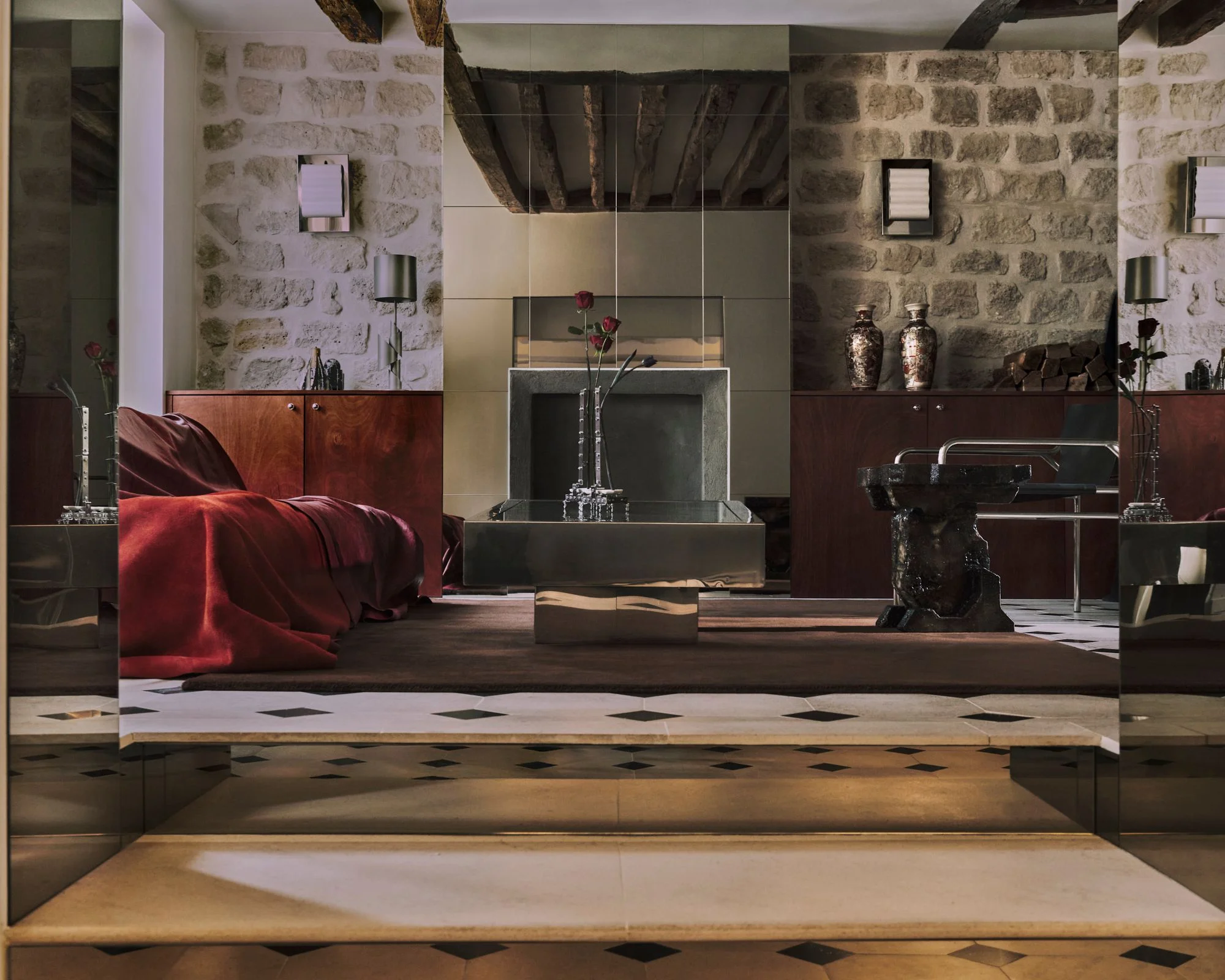 A 14th-Century Building in Paris Becomes a Bachelor Pad Dressed in Chrome, Marble, and Embossed Leather