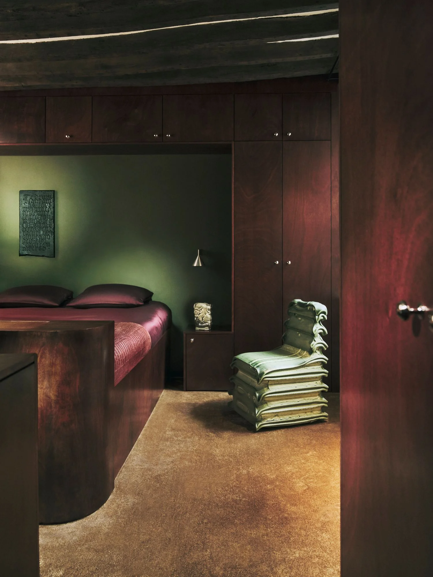 Image may contain Indoors Interior Design Bed Bedroom Dorm Room Furniture Room and Wood