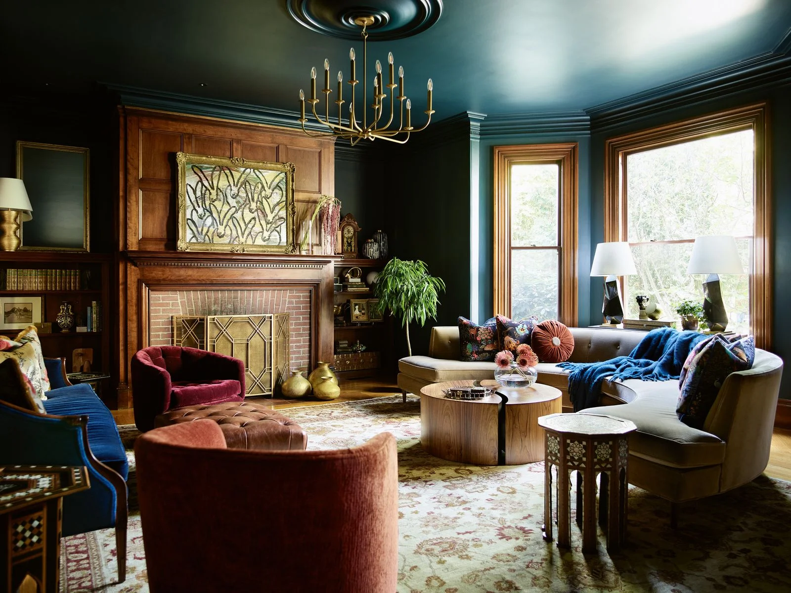 “This eclectic living room in Newton Massachusetts was inspired by my clients love of travel and collecting of...