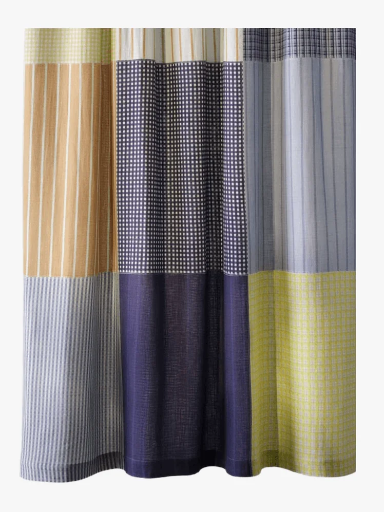 Green blue and orange patchwork shower curtain