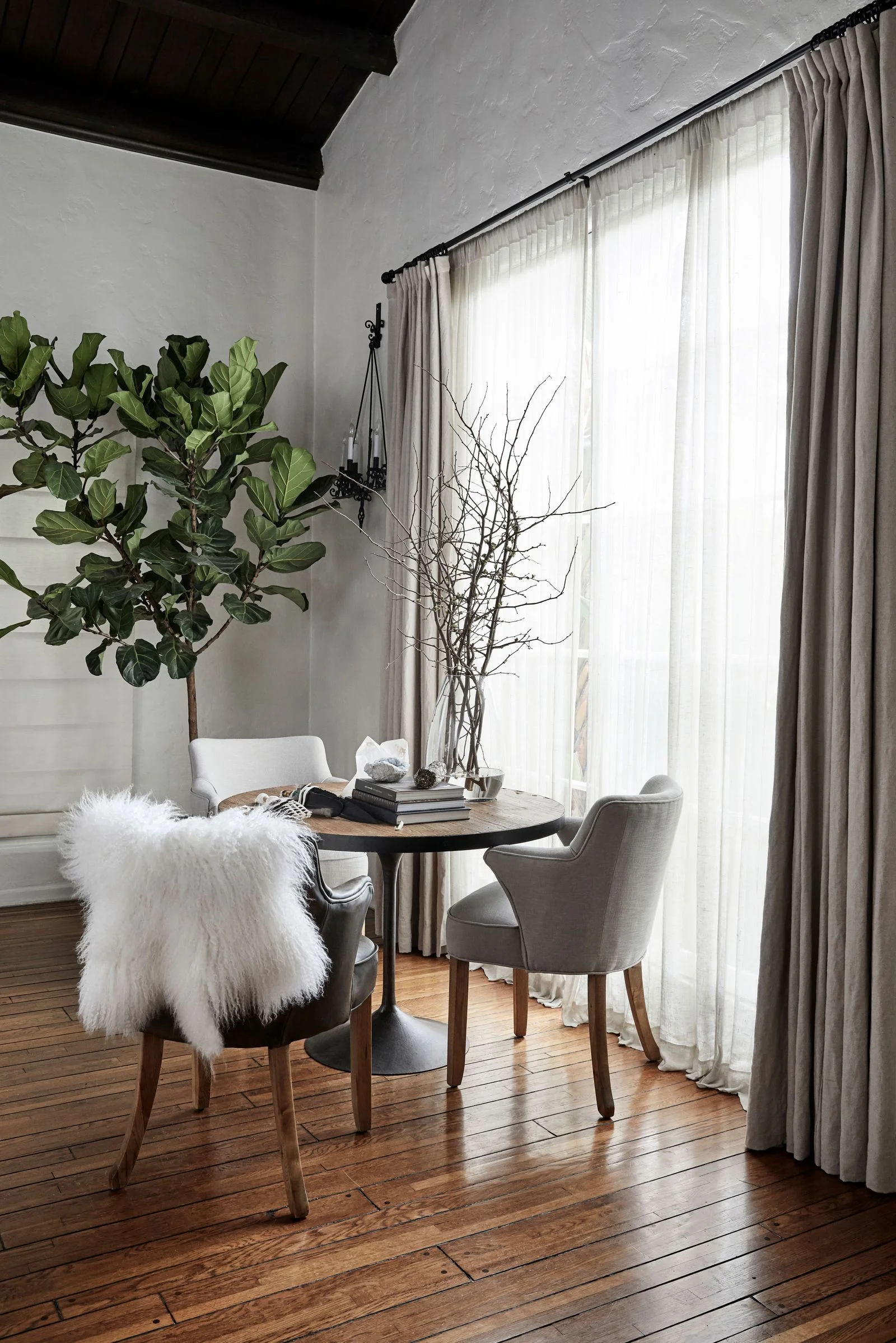 a round table by a window