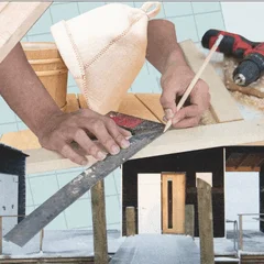 Image may contain: Carpenter, Person, Plywood, and Wood