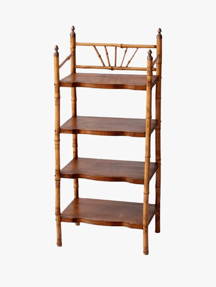 Four wooden bookshelves with antique wood pillars