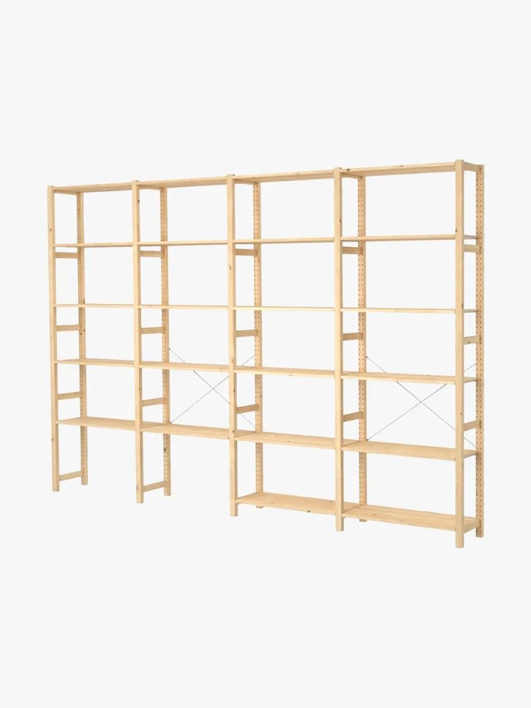 Pine wood shelving unit.