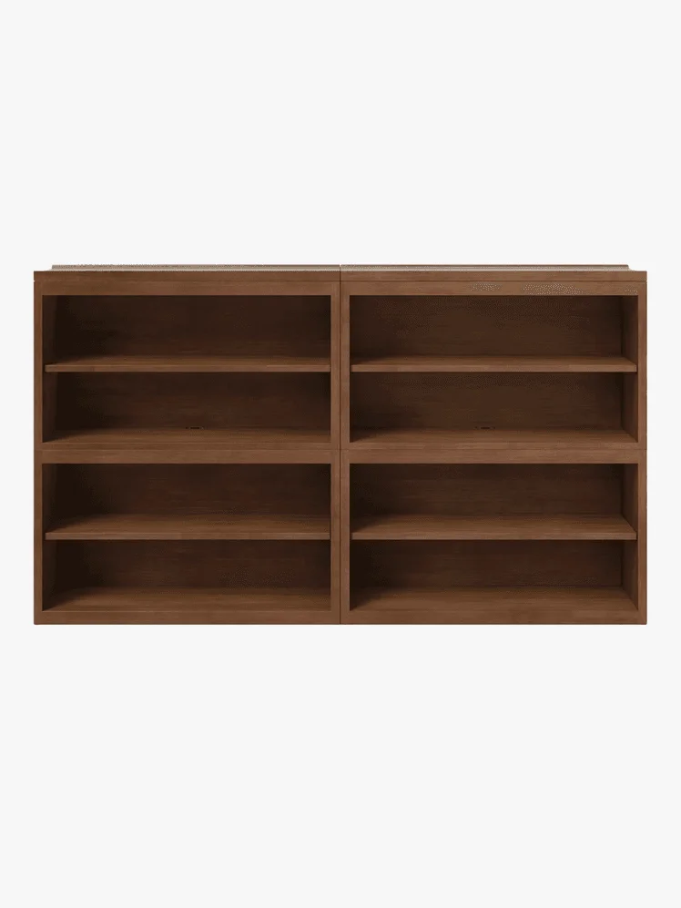 Dark wooden horizontal rectangular bookshelf