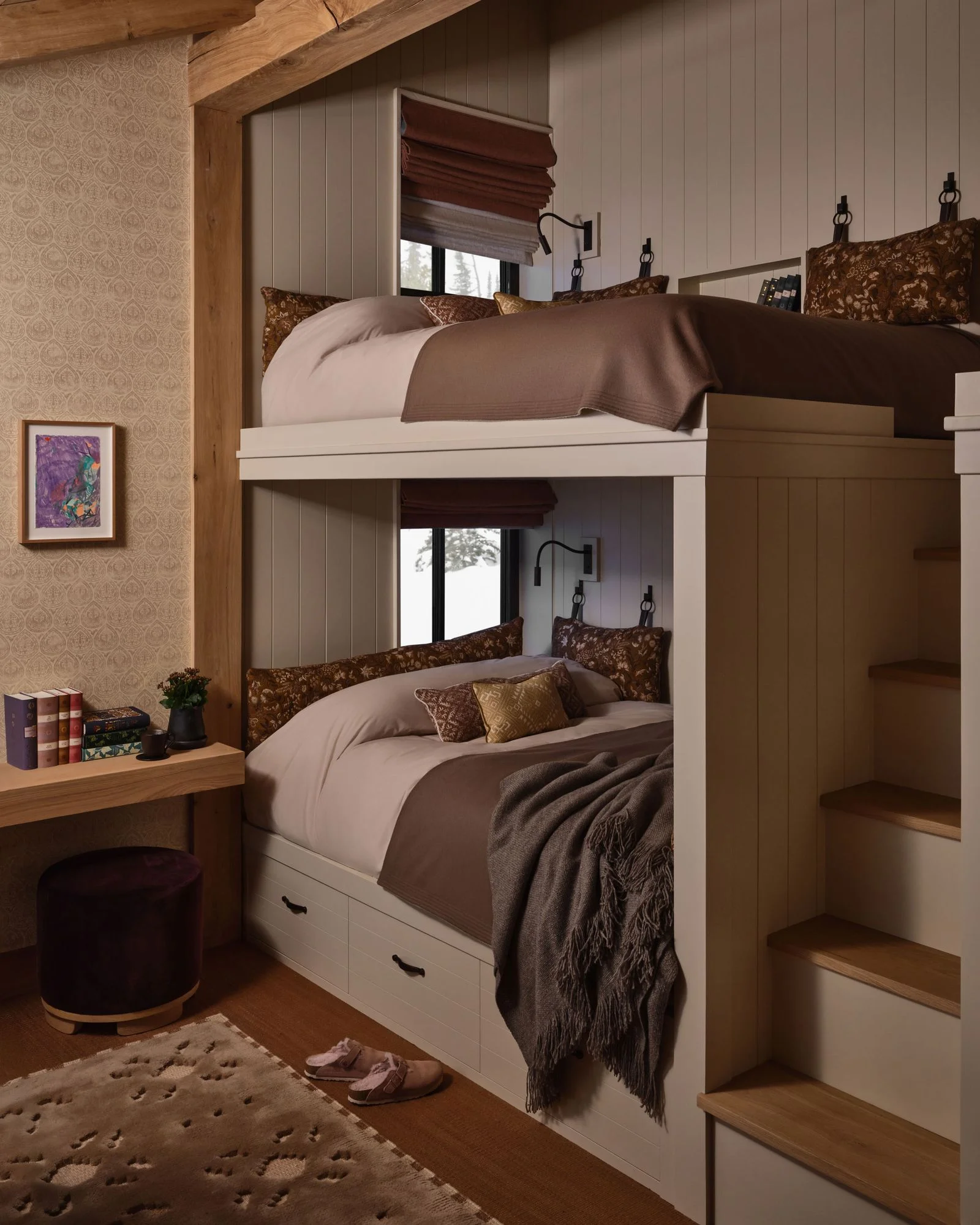 Image may contain Indoors Interior Design Bed Bedroom Dorm Room Furniture Room Home Decor Rug and Architecture