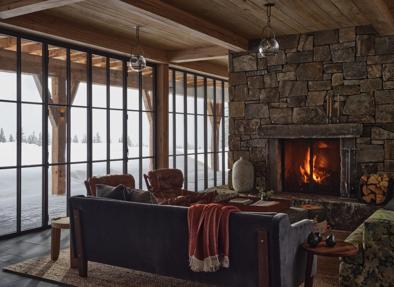 Image may contain Indoors Interior Design Fireplace Plant Lamp Book Publication Chair Furniture and Architecture