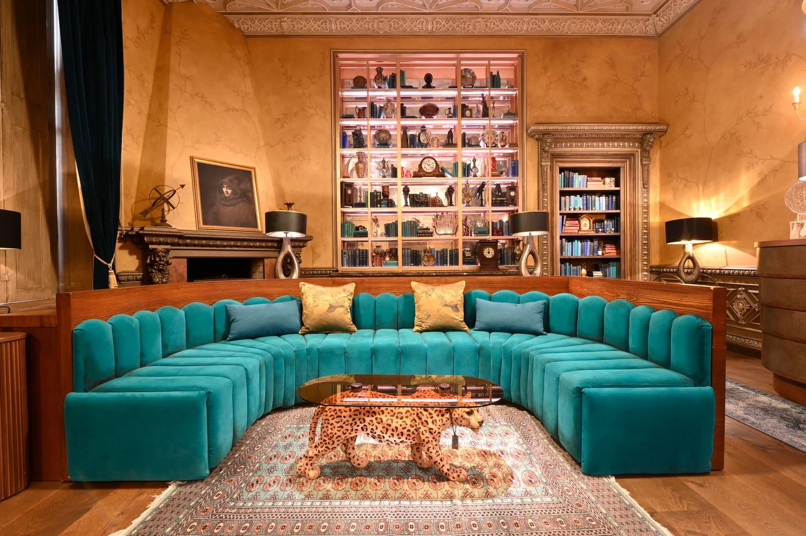 Image may contain Home Decor Architecture Building Furniture Indoors Living Room Room Lamp Art Painting and Rug