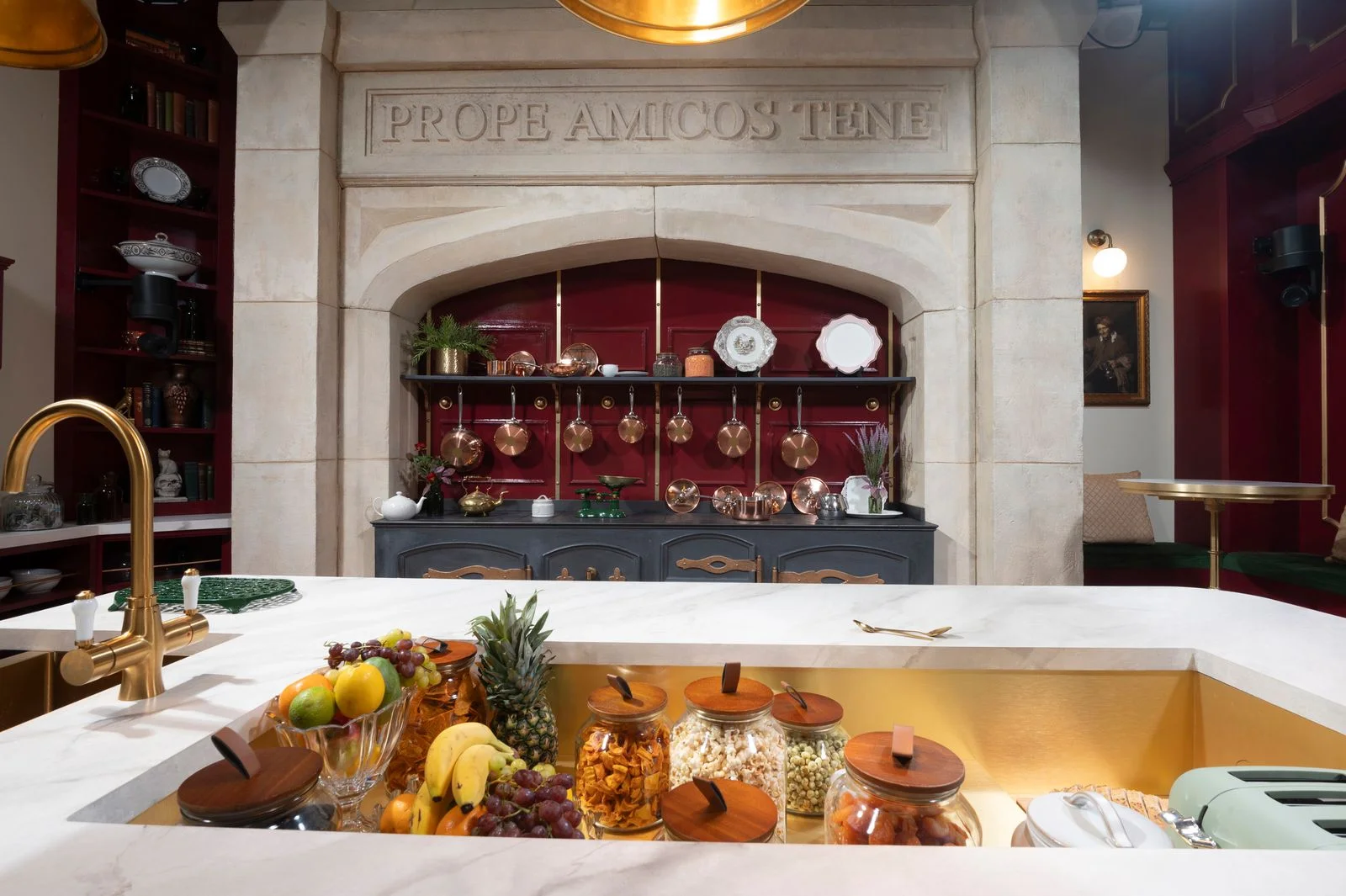 Image may contain Plant Art Painting Banana Food Fruit Produce Lamp Plate Pineapple Person Sink and Sink Faucet