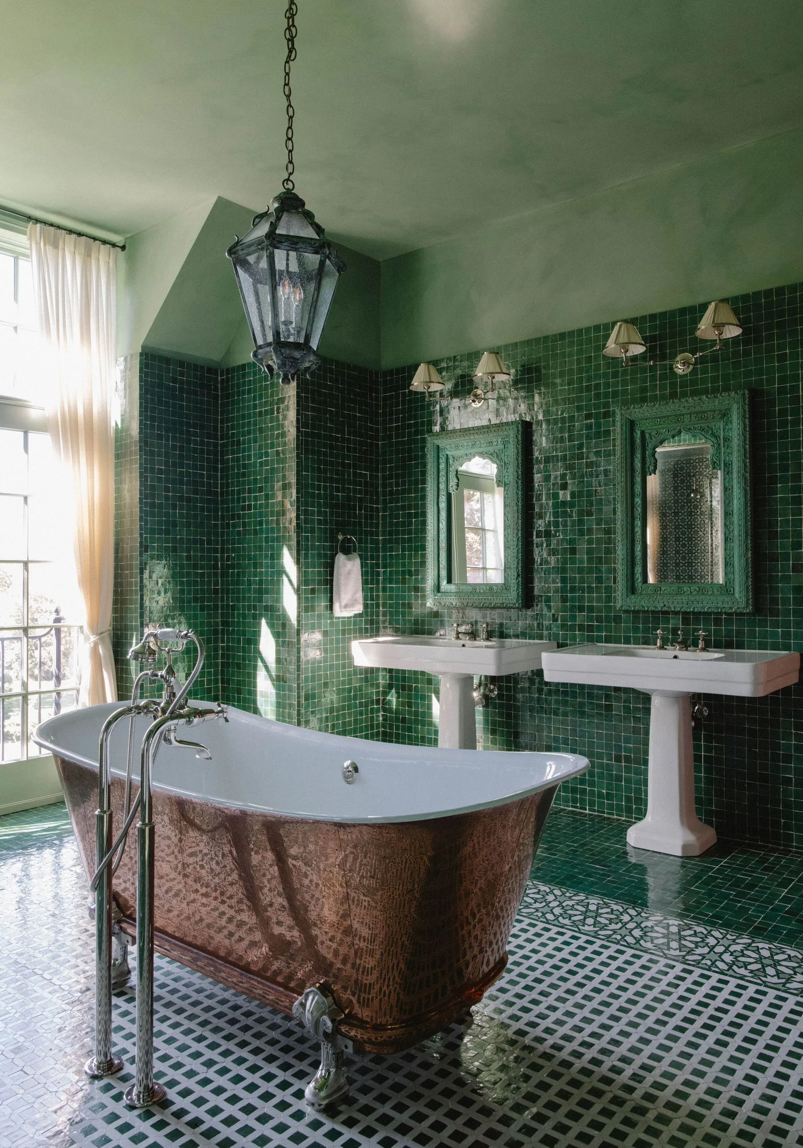 Image may contain Bathing Bathtub Person Tub Sink Lamp Indoors Accessories Bag and Handbag