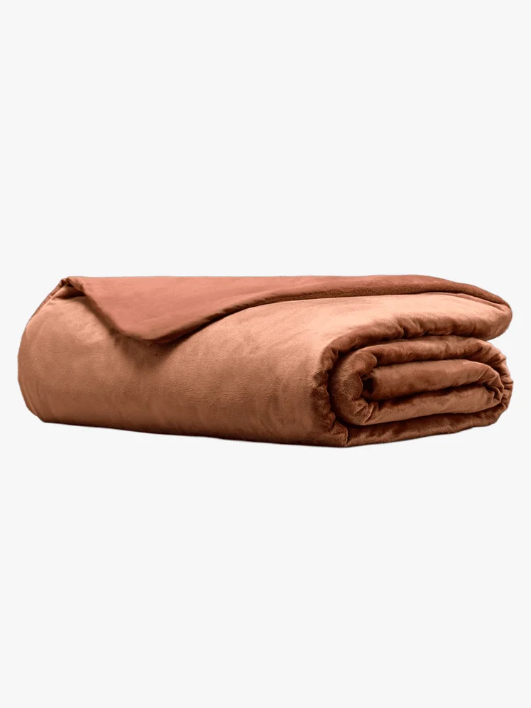 A clay colored weighted blanket 