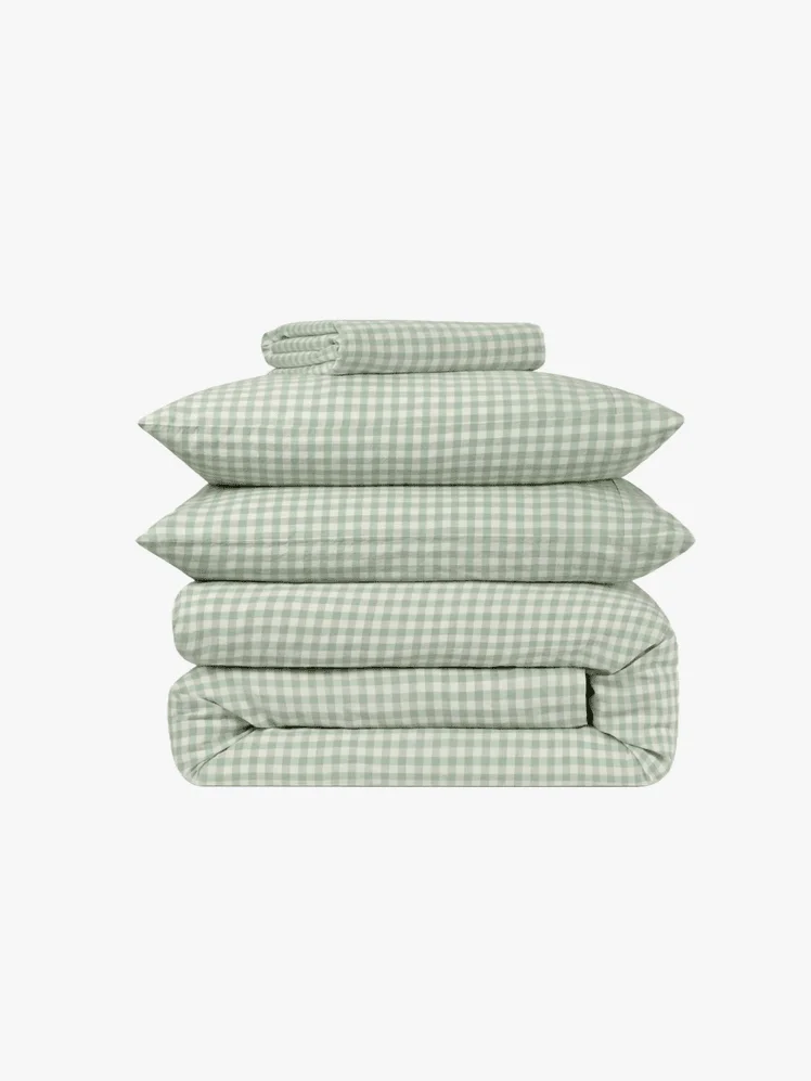 Light green gingham sheet set
