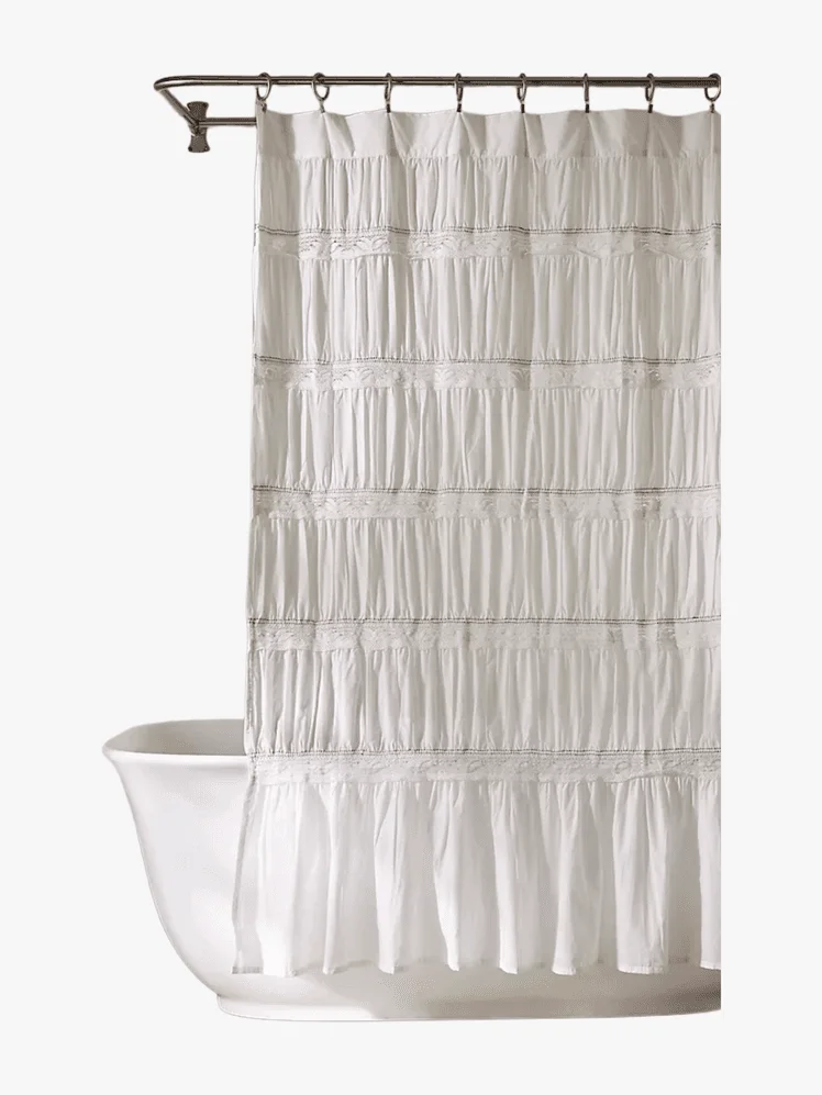 Image may contain: Curtain, Shower Curtain, Home Decor, Linen, Crib, Furniture, and Infant Bed