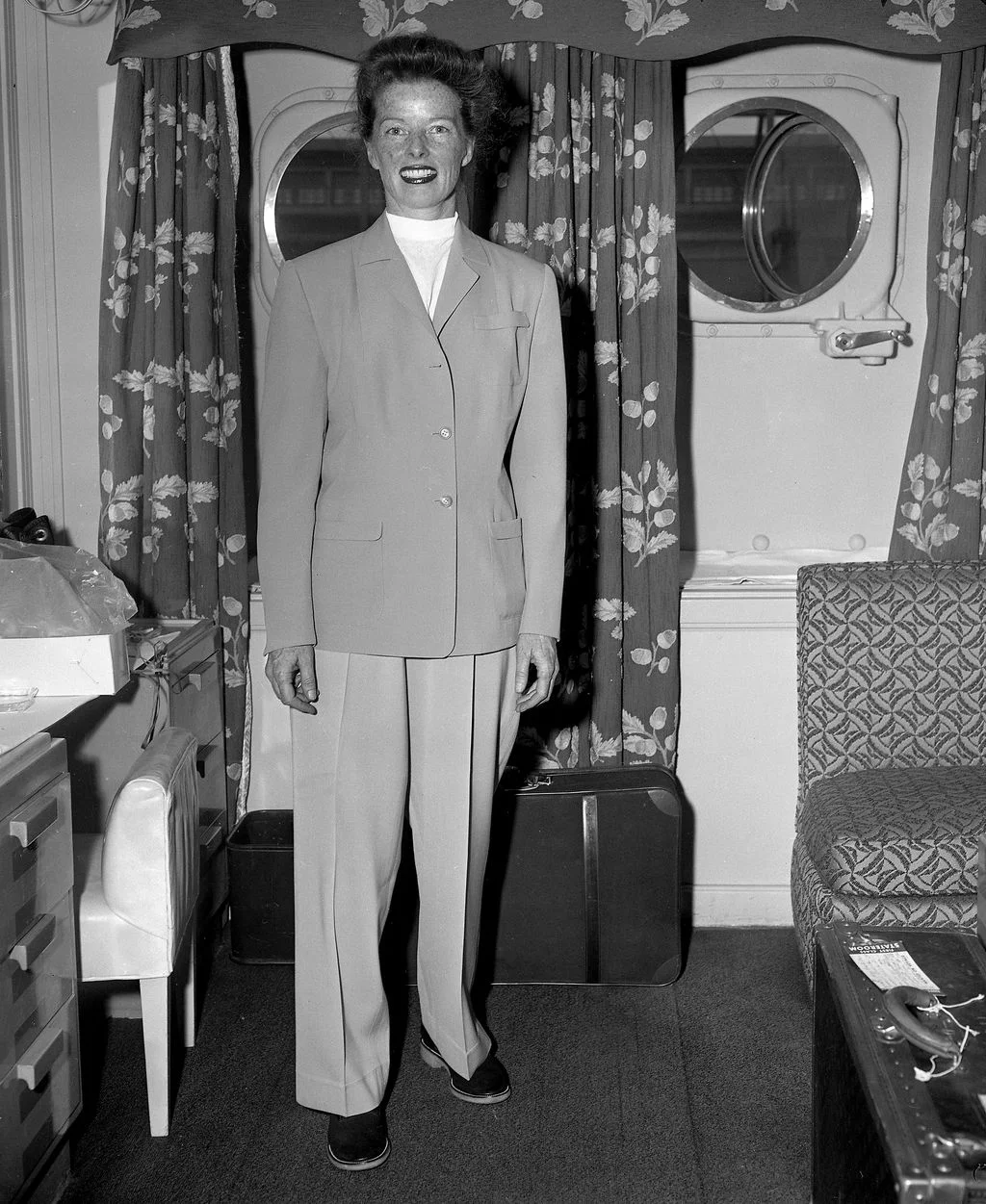 Image may contain Katharine Hepburn Clothing Formal Wear Suit Coat Adult Person Appliance and Device