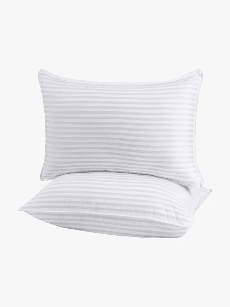 Set of two striped bed pillows.