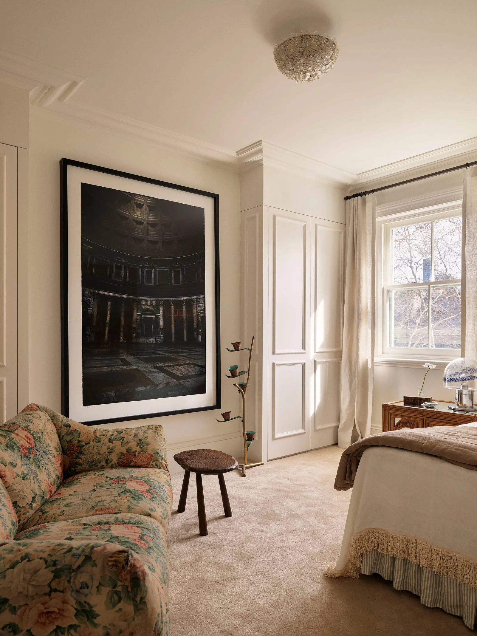 Image may contain Indoors Interior Design Art Painting Home Decor Couch Furniture Lamp Bed and Architecture