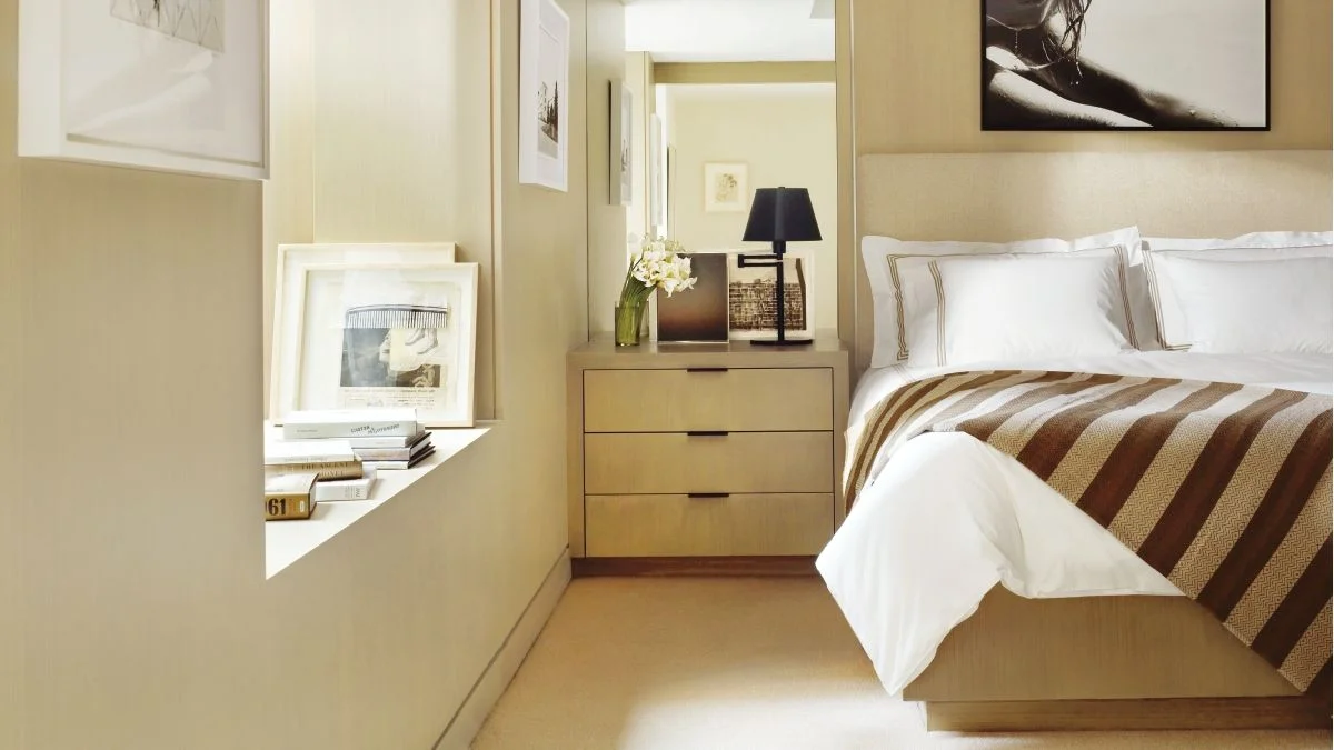 Image may contain Lamp Indoors Interior Design Corner Art Painting Home Decor Cushion Bed Bedroom and Dorm Room