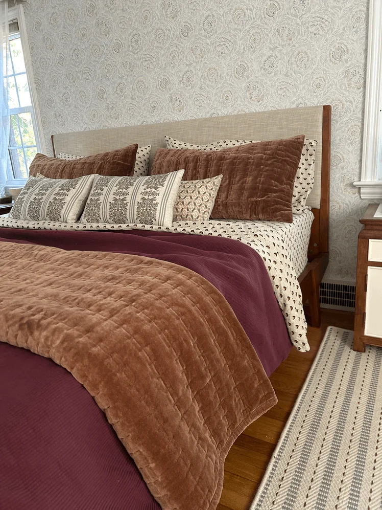 Image may contain: Indoors, Interior Design, Home Decor, Cushion, Furniture, Bed, Bedroom, Room, and Bed Sheet