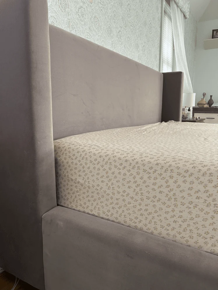 Image may contain: Furniture, Indoors, Interior Design, Bed, Bedroom, and Room