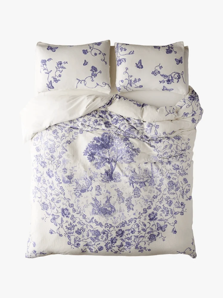 Toile Patterned Cotton Gauze Duvet Cover